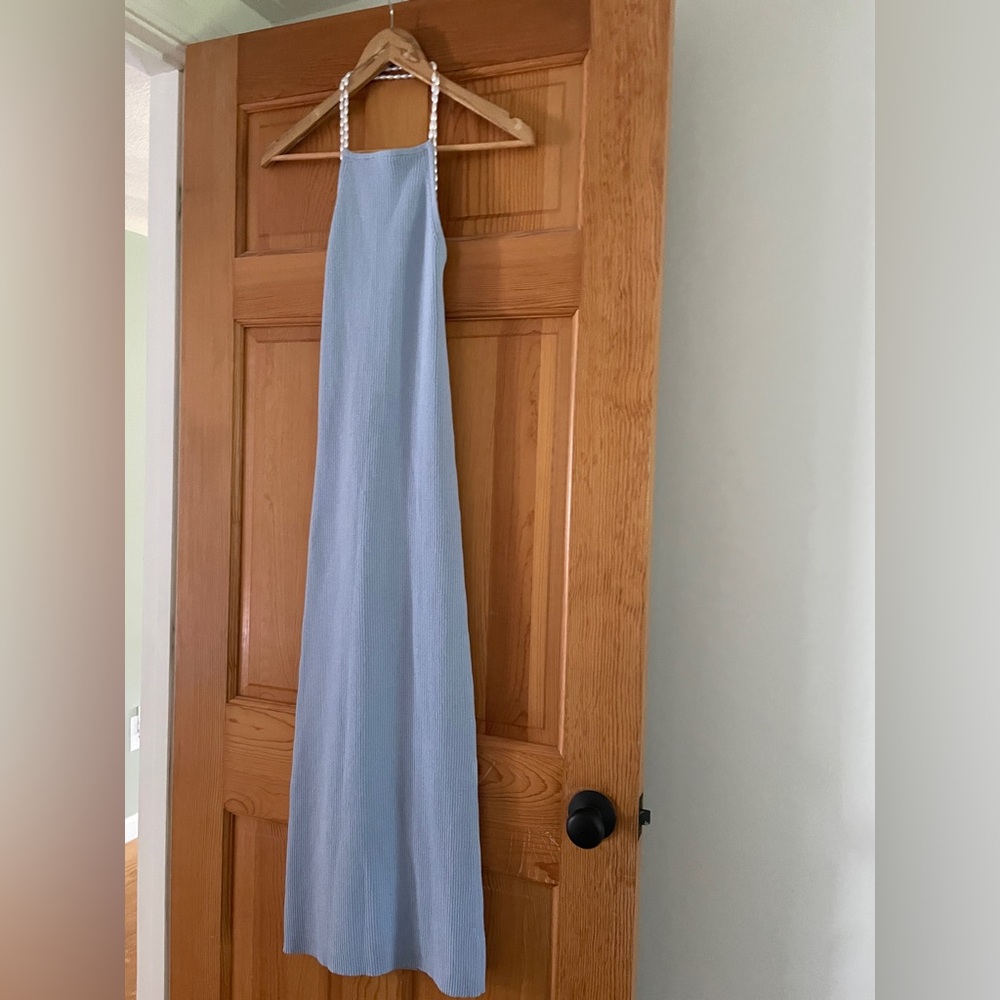 Musier Paris Light Blue Ribbed Midi Dress - Picture 2 of 3